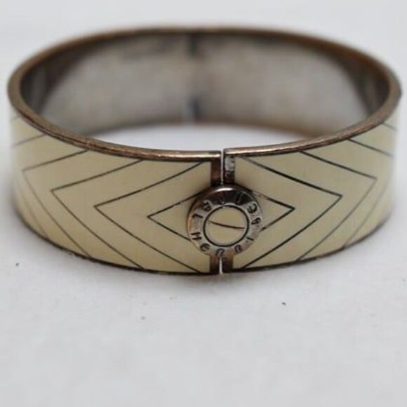 Vintage Henri Bendel Vintage Gold Tone Wide Ivory Cuff Bangle Bracelet - Picture 1 of 3